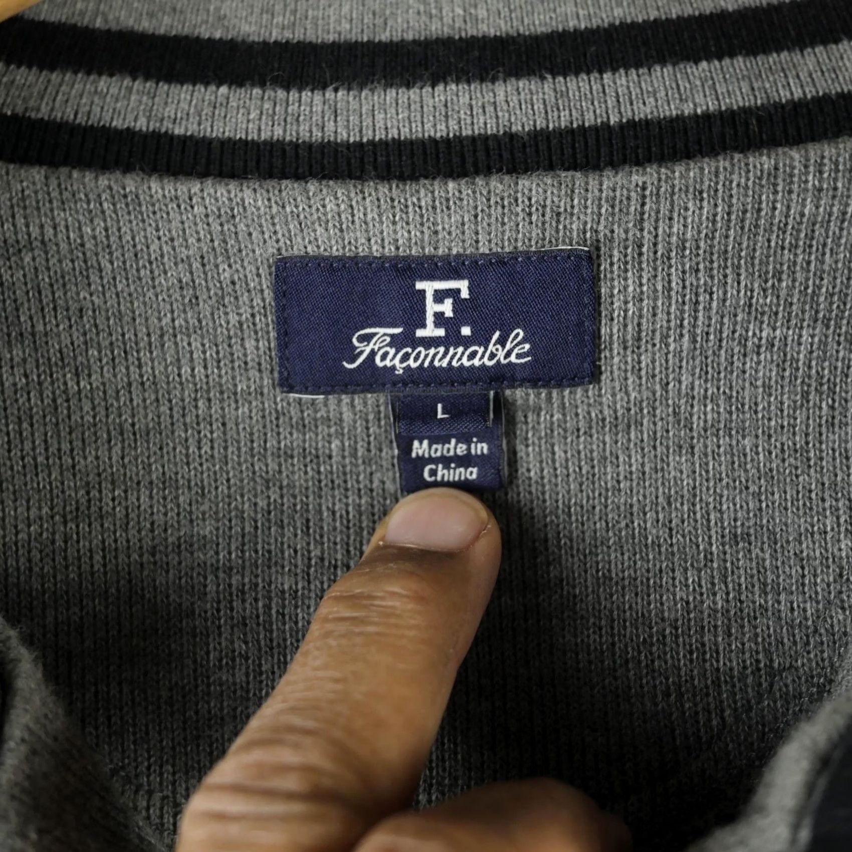 Faconnable VINTAGE? Faconnable Sweat er Mens Large Gray Cotton 1/4 Zip Mock Neck Knit Pullover Size US L / EU 52-54 / 3 - 3 Thumbnail