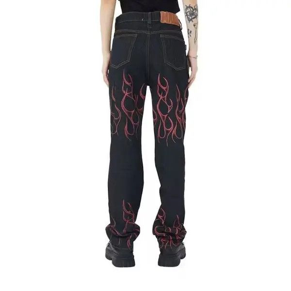 VIBE Black Fire Flame Graphic Denim Jeans Size US 32 / EU 48 - 2 Thumbnail
