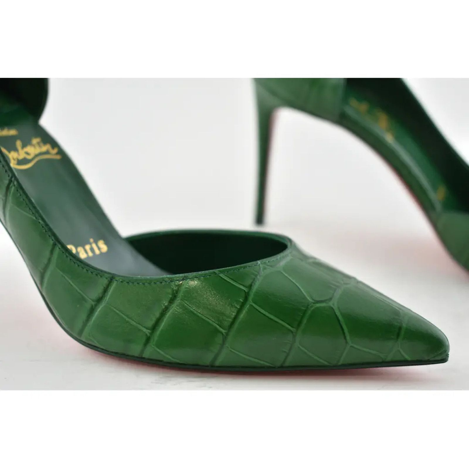 Christian Louboutin Iriza 85 Green Canopee Calf Ali Croc Leather Heel Pump 35.5 Size US 5.5 / IT 35.5 - 5 Thumbnail