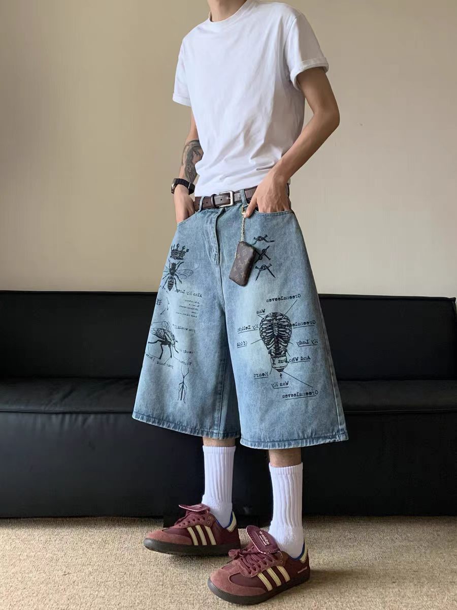 Japanese Brand × Vintage Street Hip Hop Insect Graffiti Baggy Denim Shorts Size US 34 / EU 50 - 4 Thumbnail