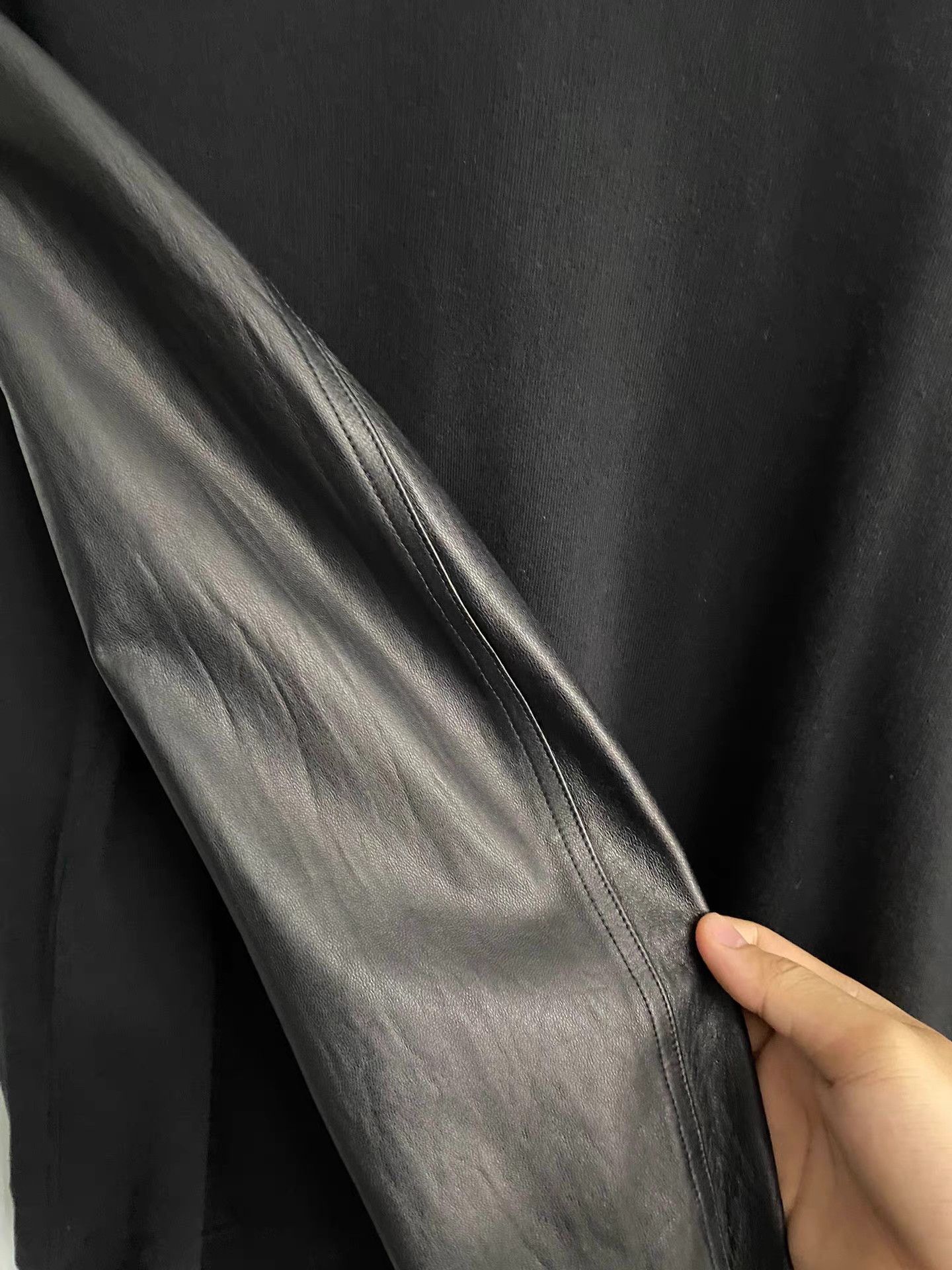 Rick Owens rick owens mainline stand collar leather sleeve zip jacket Size US L / EU 52-54 / 3 - 3 Thumbnail