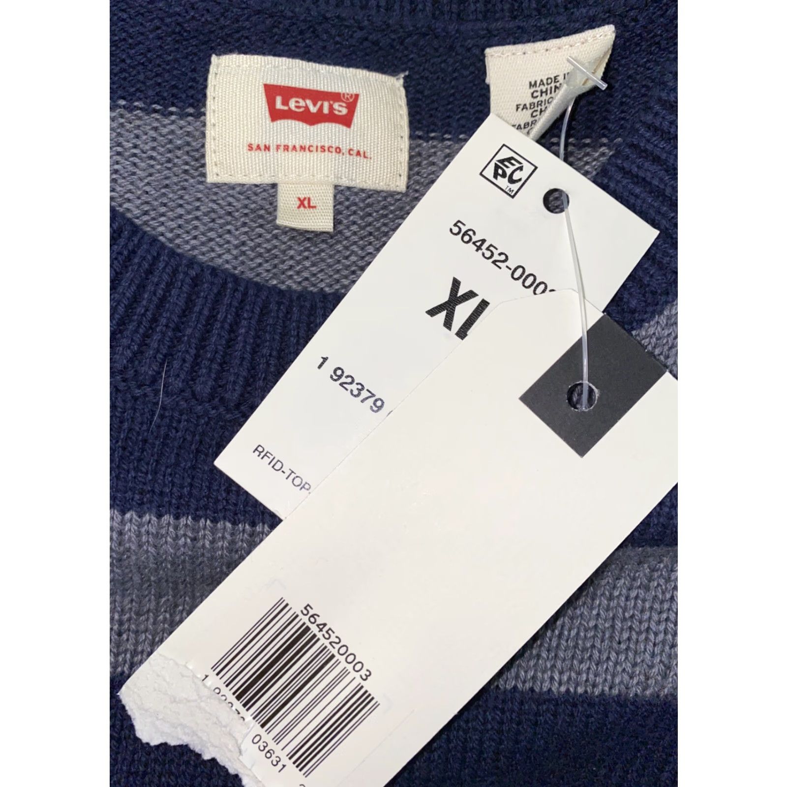 Levi's Levi’s Mens Sweater Crewneck Striped Gray/Blue Cotton/Acrylic Size XL NWT Size US XL / EU 56 / 4 - 5 Thumbnail