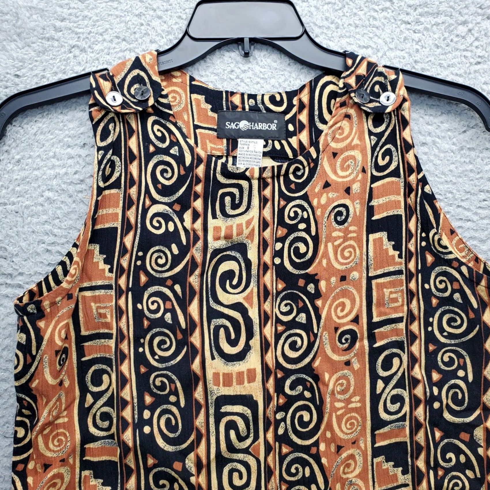 Vintage Sag Harbor Shift Dress Womens 8 Multi Geo Print Rayon Shoulder Button Round Neck Sag Harbor Size M / US 6-8 / IT 42-44 - 3 Thumbnail