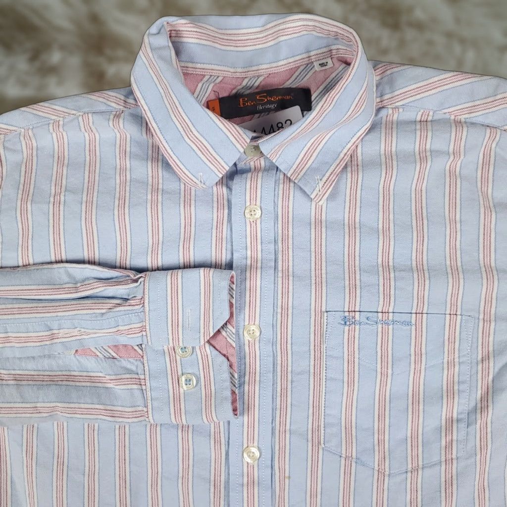 Ben Sherman Ben Sherman Blue Striped Button-Up Shirt Small Mens Long Sleeve Regular Fit Woven Cotton Size US S / EU 44-46 / 1 - 1 Thumbnail