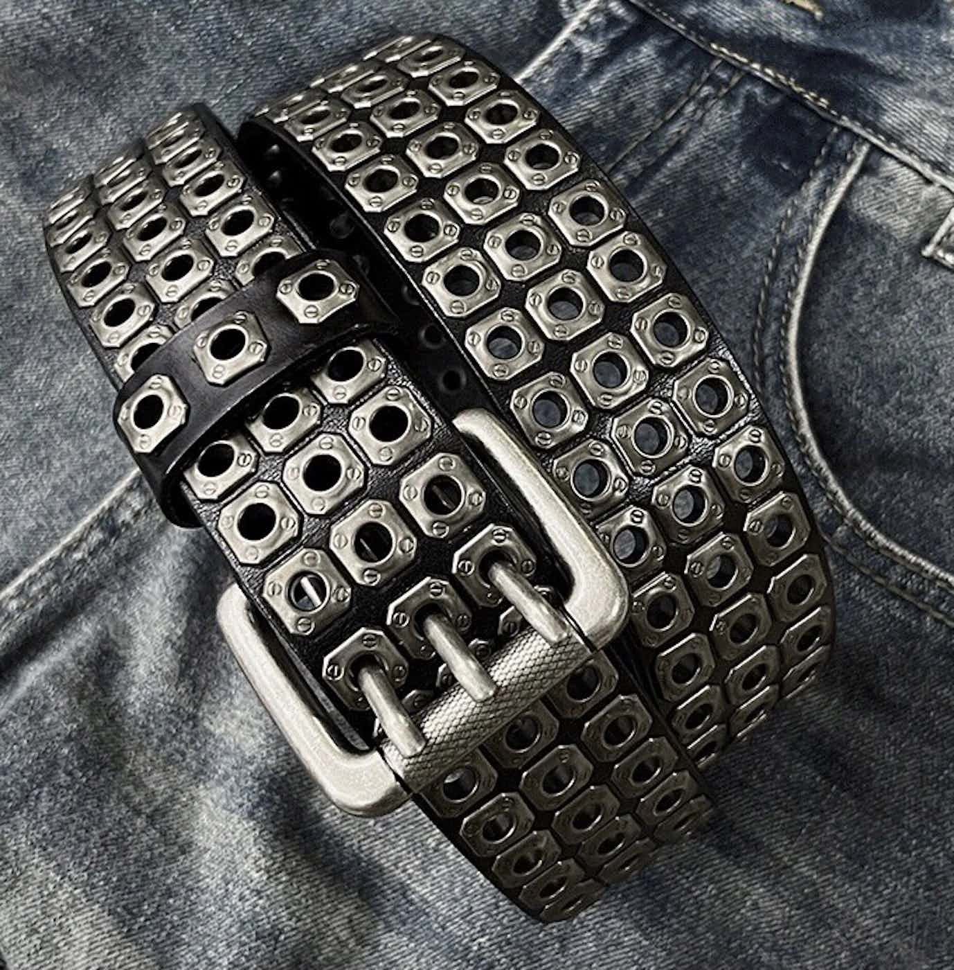 Other retro punk rock eyelet leather belt Size ONE SIZE - 4 Thumbnail