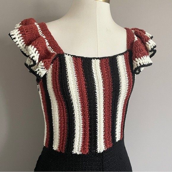 Zara Zara Striped Black Crochet Ruffle Sleeveless Jumpsuit - S Size 28" / US 6 / IT 42 - 3 Thumbnail