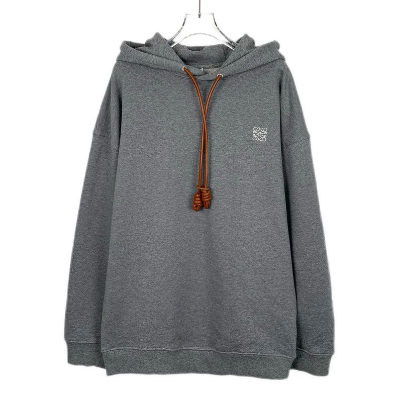 Loewe Loewe Gray logo embroidered cotton hooded drawstring long Size S / US 4 / IT 40 - 1 Thumbnail