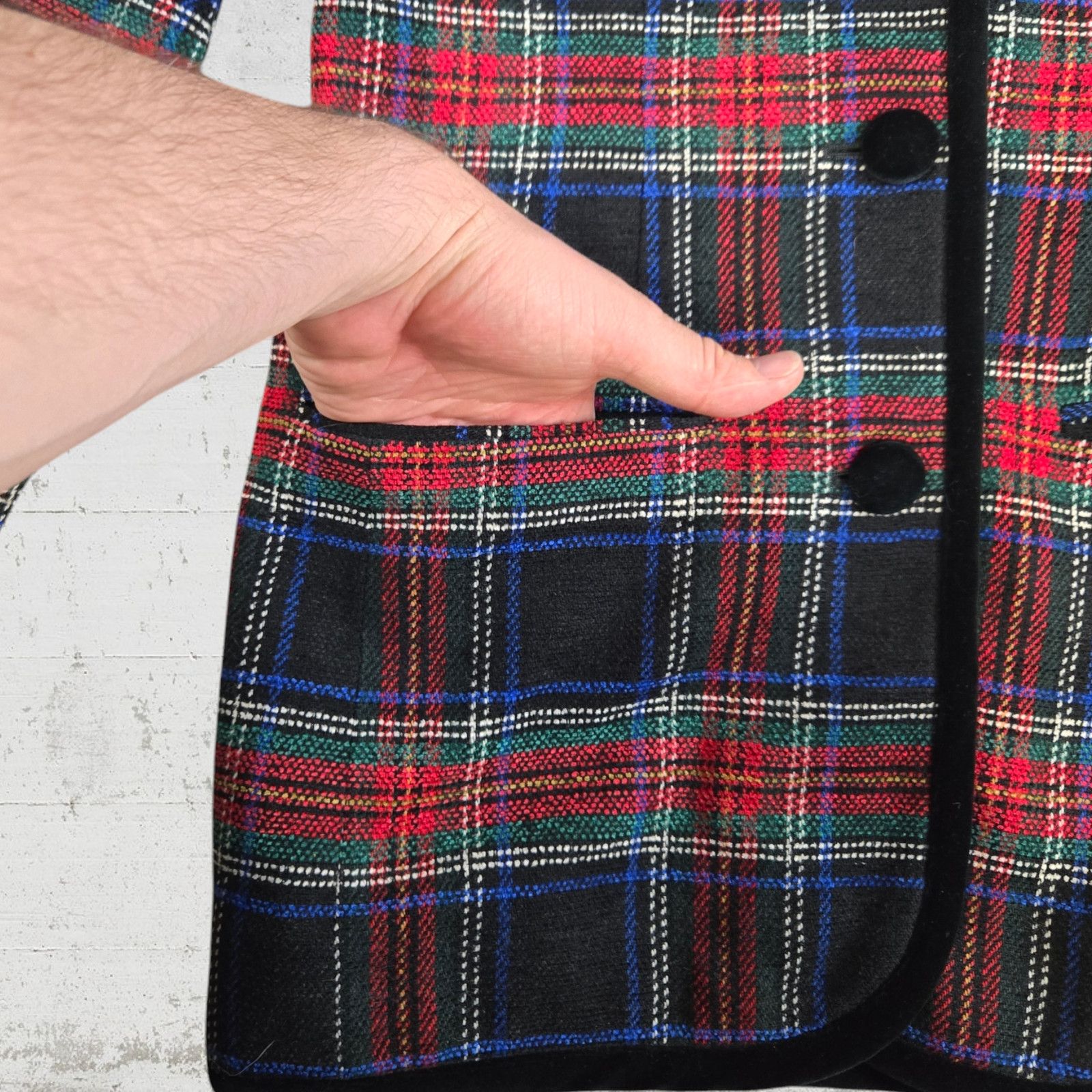 Vintage 90s Tartan Wool Velvet Trim Blazer Size 4 Size S / US 4 / IT 40 - 4 Thumbnail