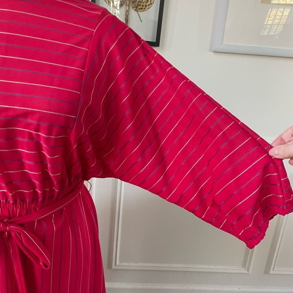 Vintage Vintage 80s Blouson Style Red Dress Mixed Direction Stripe S Size S / US 4 / IT 40 - 6 Thumbnail
