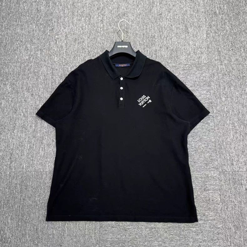 トップス Louis Vuitton knit polo shirt Louis Vuitton Navy Blue Monogram Printed Knit Polo T-Shirt