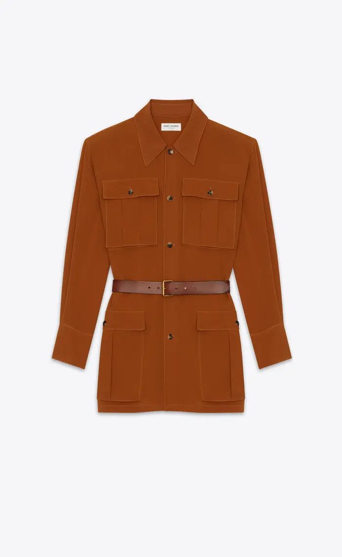 Saint Laurent Paris o1bcso1str1125 Shirt And Pants Set in Silk in Brown Size 28" / US 6 / IT 42 - 3 Thumbnail