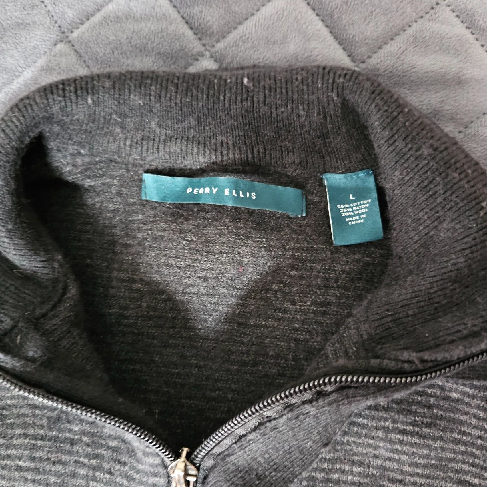 Perry Ellis Perry Ellis Men's 1/4 Zip Sweater Pullover Size L Black Stripe Warm Wool Blend Size US L / EU 52-54 / 3 - 2 Thumbnail