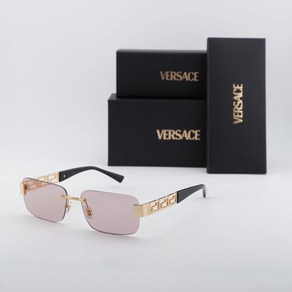 Versace Versace VE2298 10021T Sunglasses Gold Rectangle Frame, Pink Size ONE SIZE - 9 Thumbnail