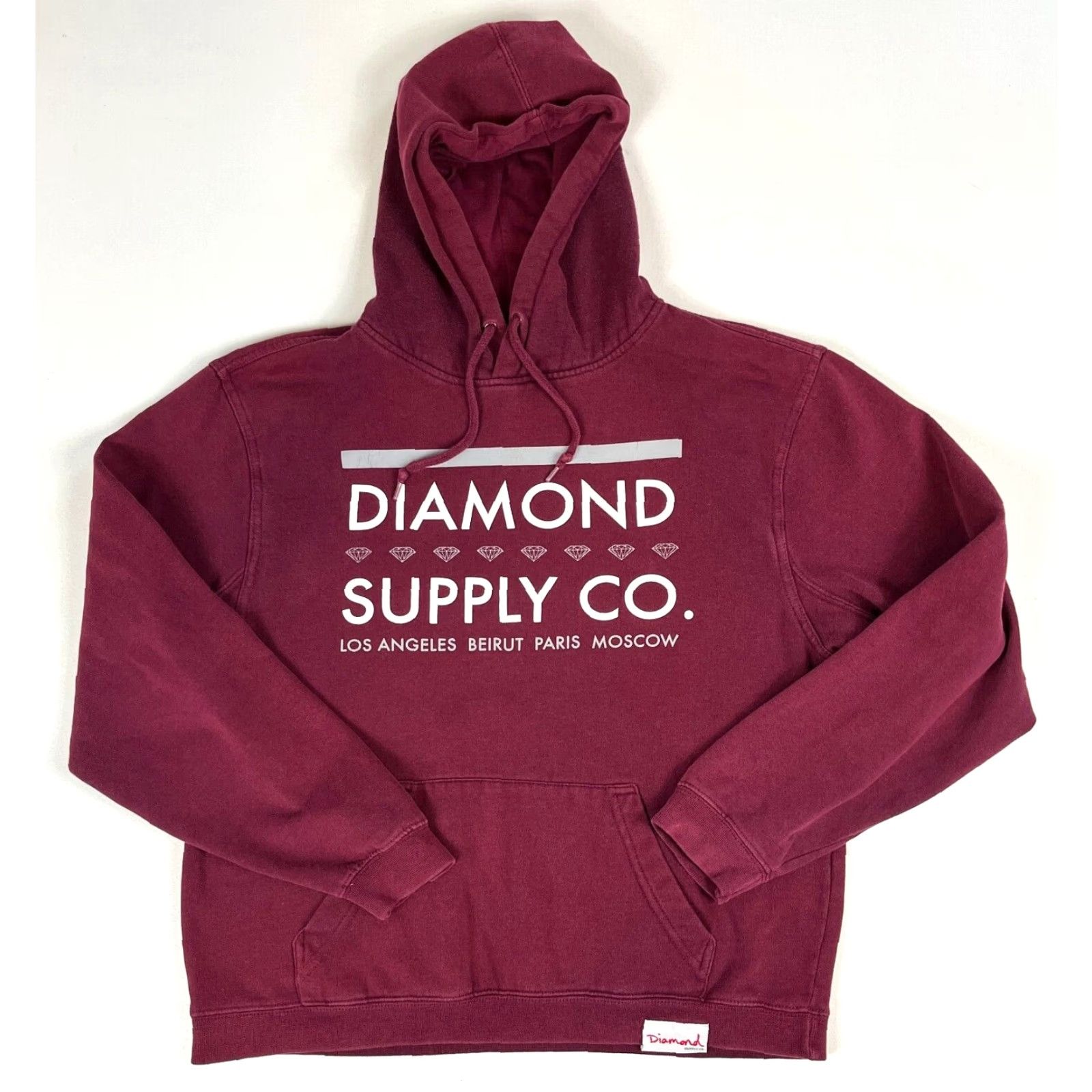 Vintage VINTAGE Diamond Supply Co. Hoodie Mens Shirt S Maroon Graphic Print Hooded Pullover Designer 90s Size US S / EU 44-46 / 1 - 2 Thumbnail