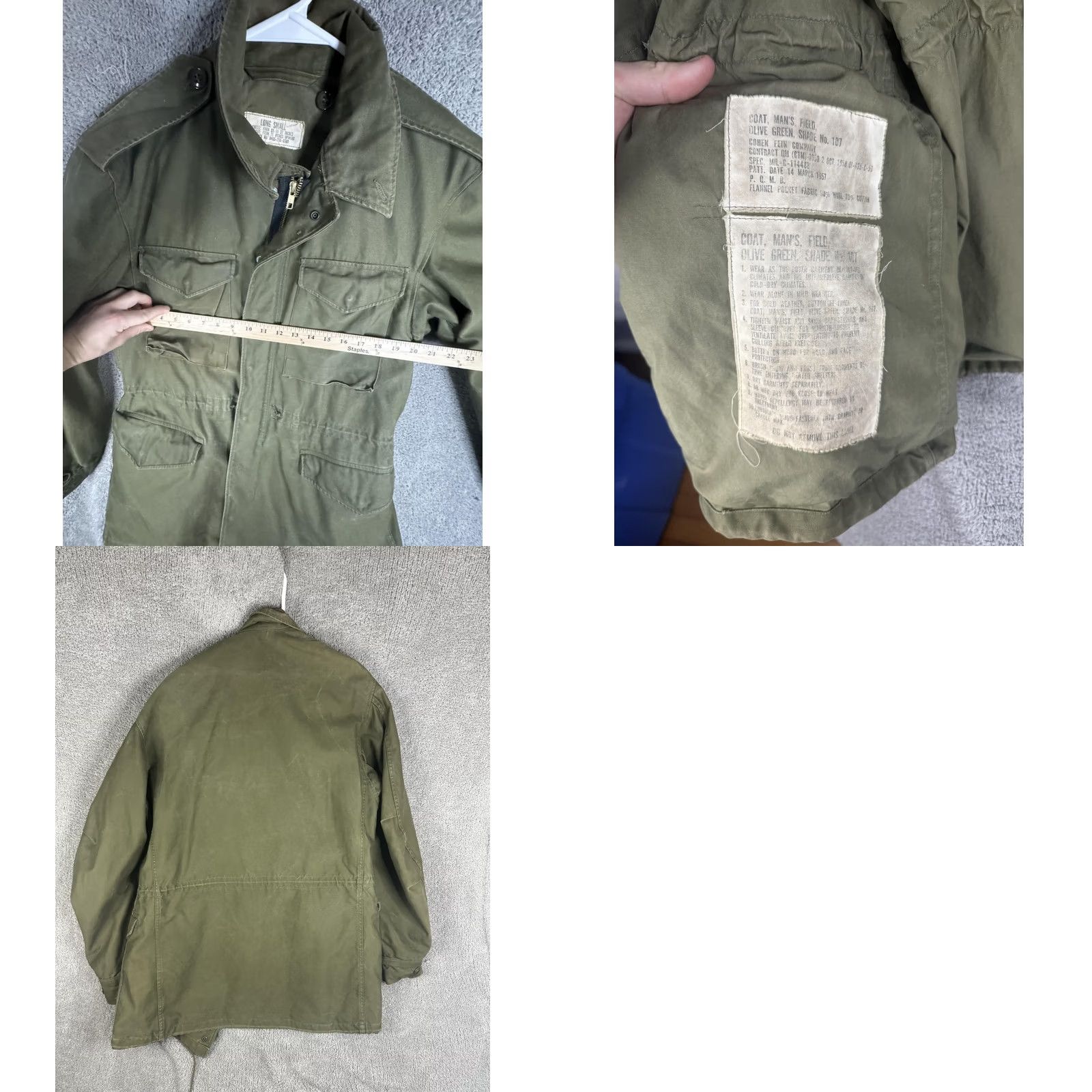 Olive VINTAGE US Army M-1951 Field Jacket Mens Long Small Olive Green Coat 1950s Size US S / EU 44-46 / 1 - 9 Thumbnail