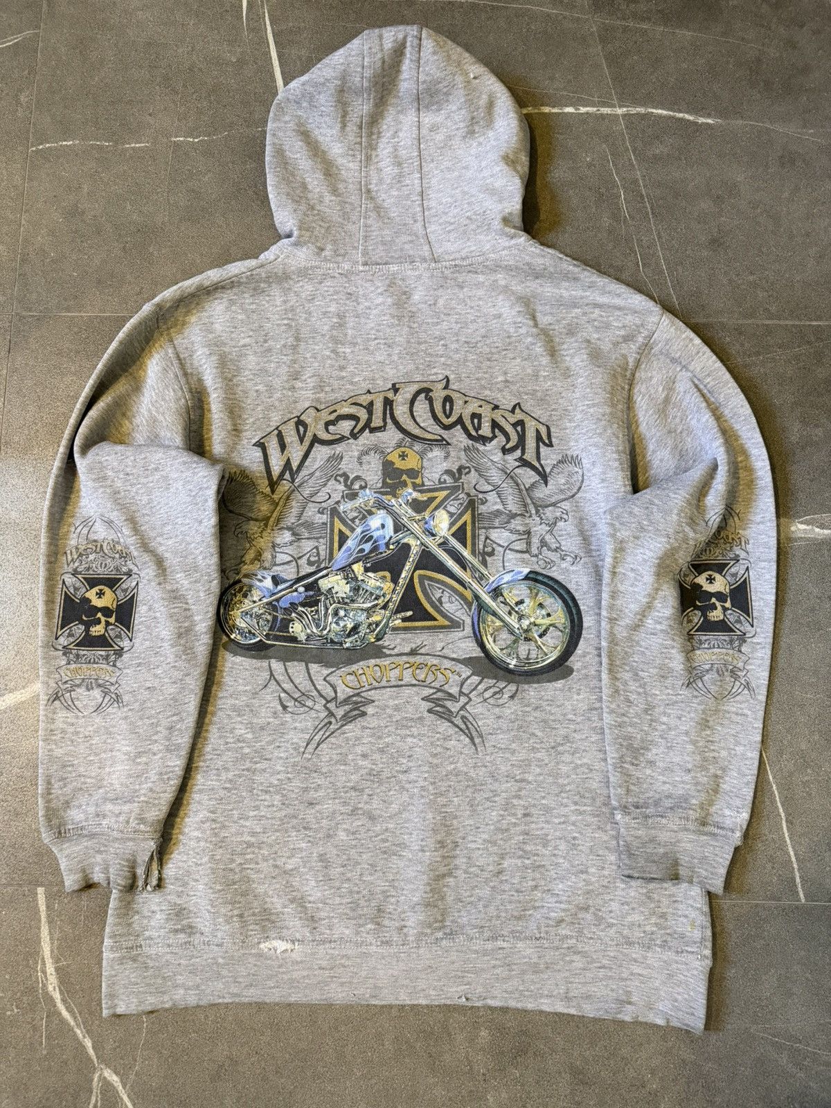 West Coast Choppers West Coast Choppers Skull Trashed Vintage Hoodie Size US XXL / EU 58 / 5 - 4 Thumbnail