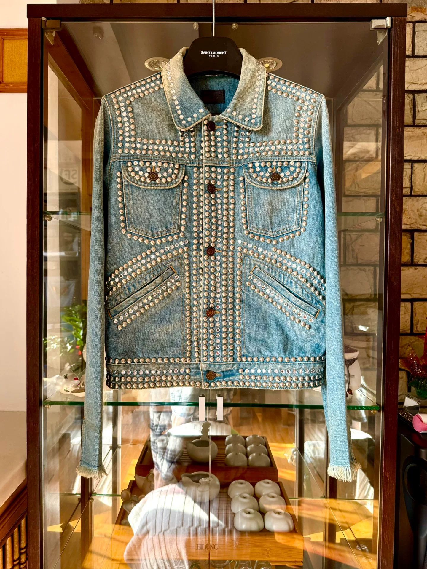 Saint Laurent Paris Saint Laurent Blue Studded Denim Jacket-2506