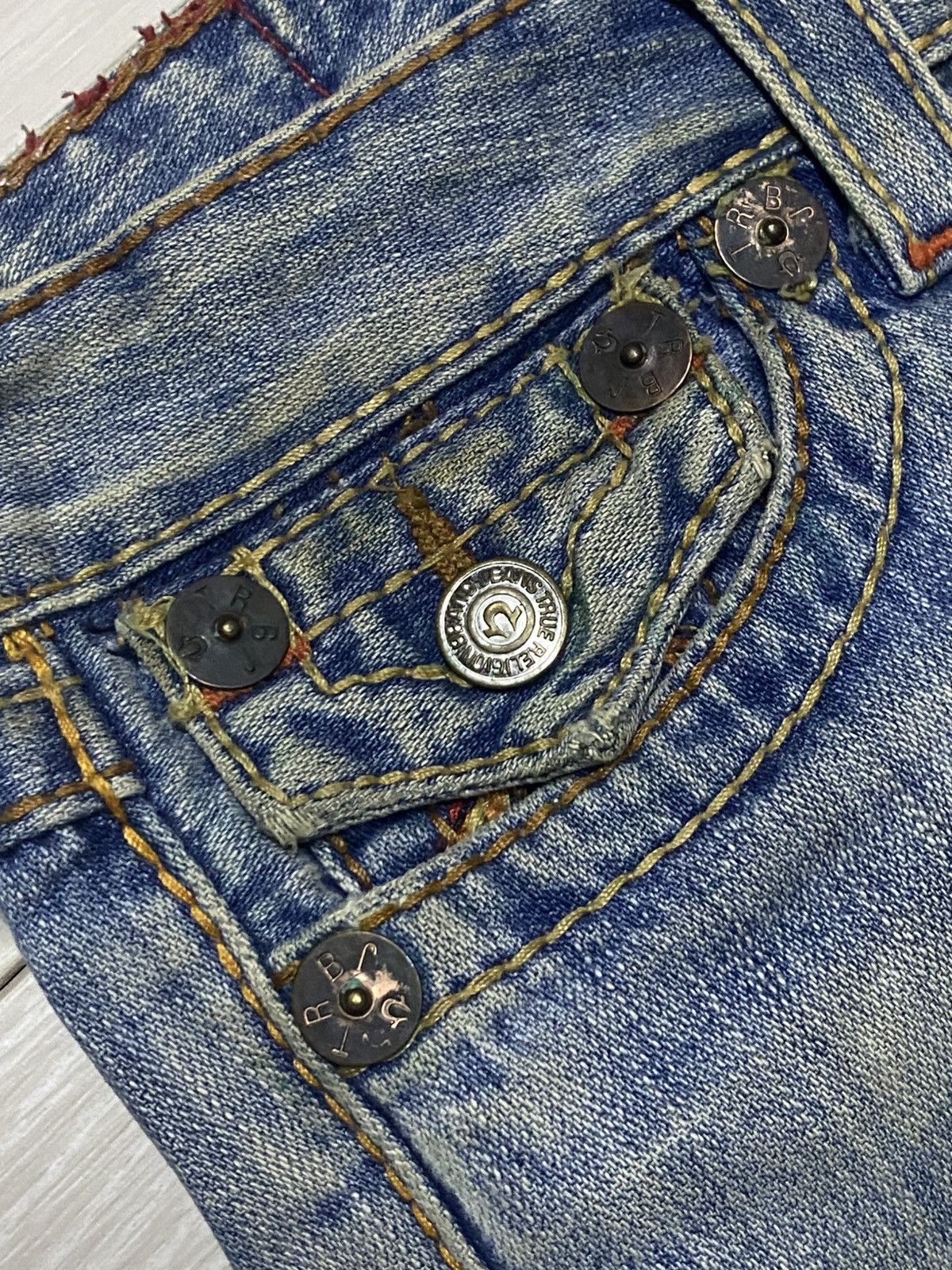 Tornado Mart True Religion Light Wash Super Flare Distressed Jeans Size US 29 - 11 Thumbnail