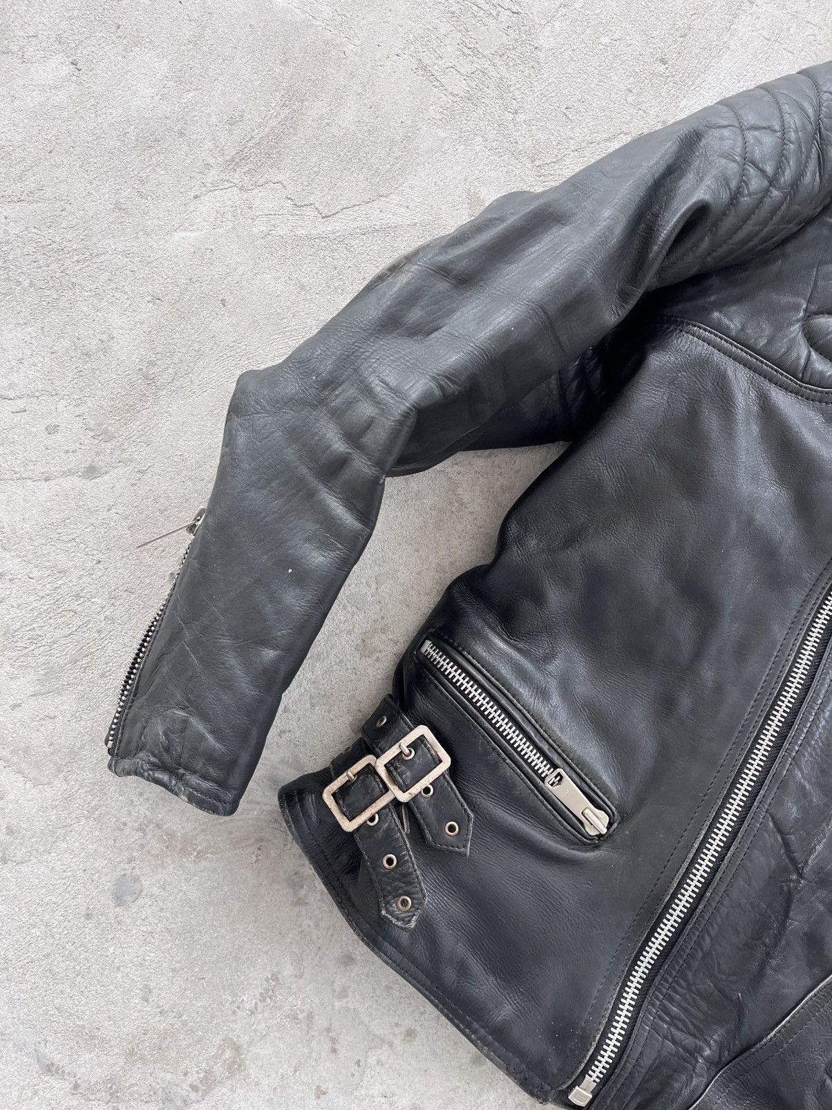 Genuine Leather Vintage Harley Davidson style Faded Black Moto Bomber Jacket Size US L / EU 52-54 / 3 - 5 Thumbnail