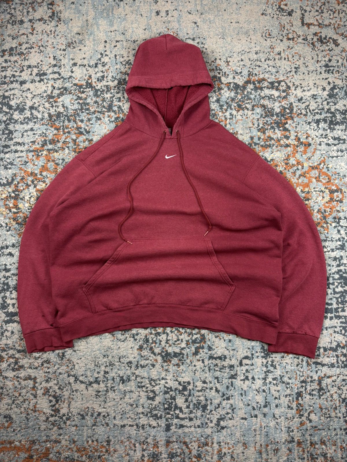 Nike × Vintage Vintage 90s Nike center swoosh super baggy distressed hoodie Size US XL / EU 56 / 4 - 1 Thumbnail