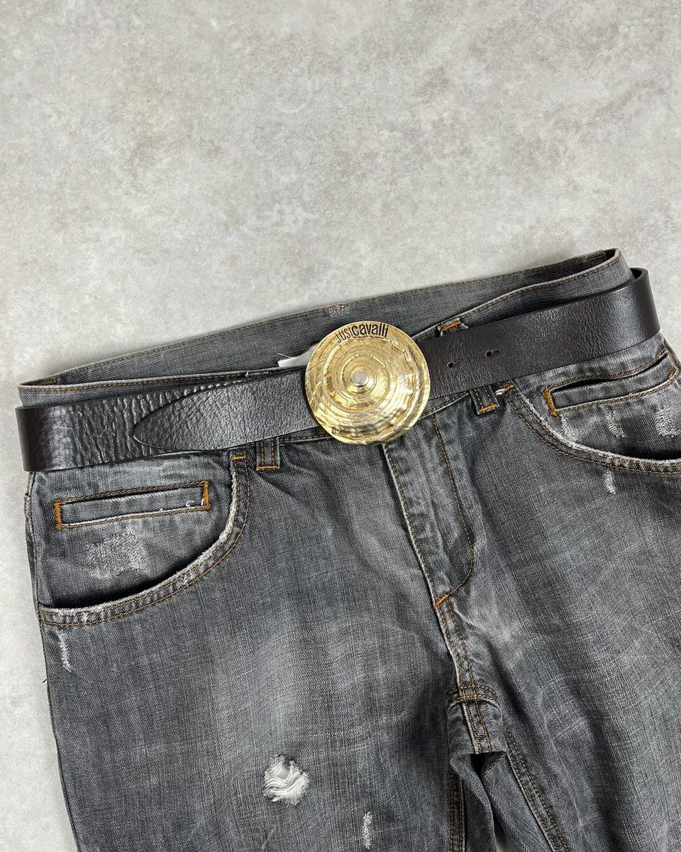 Just Cavalli 2000s Cavalli Gold Buckle Brown Leather Belt Size ONE SIZE - 1 Thumbnail