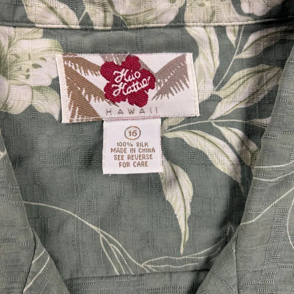 Hilo Hattie Hito Hattie Hawaiian Shirt Womens 16 Green Floral 100% Silk Size XXL / US 16-18 / IT 52-54 - 3 Thumbnail