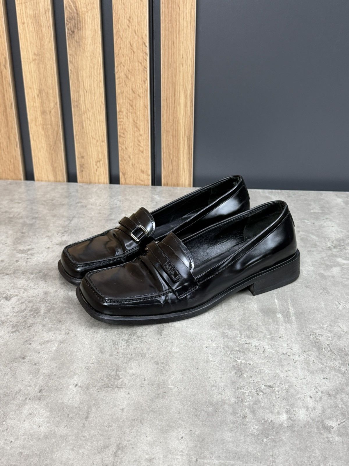 Prada Prada Black Leather Square Toe Loafers Women’s Size 37 Size US 7 / IT 37 - 2 Thumbnail