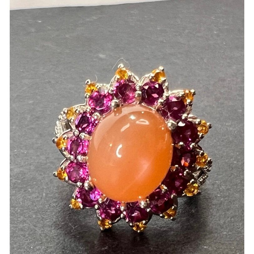Other Peach moonstone rhodolite ring in sterling silver size 7 Size ONE SIZE - 4 Thumbnail