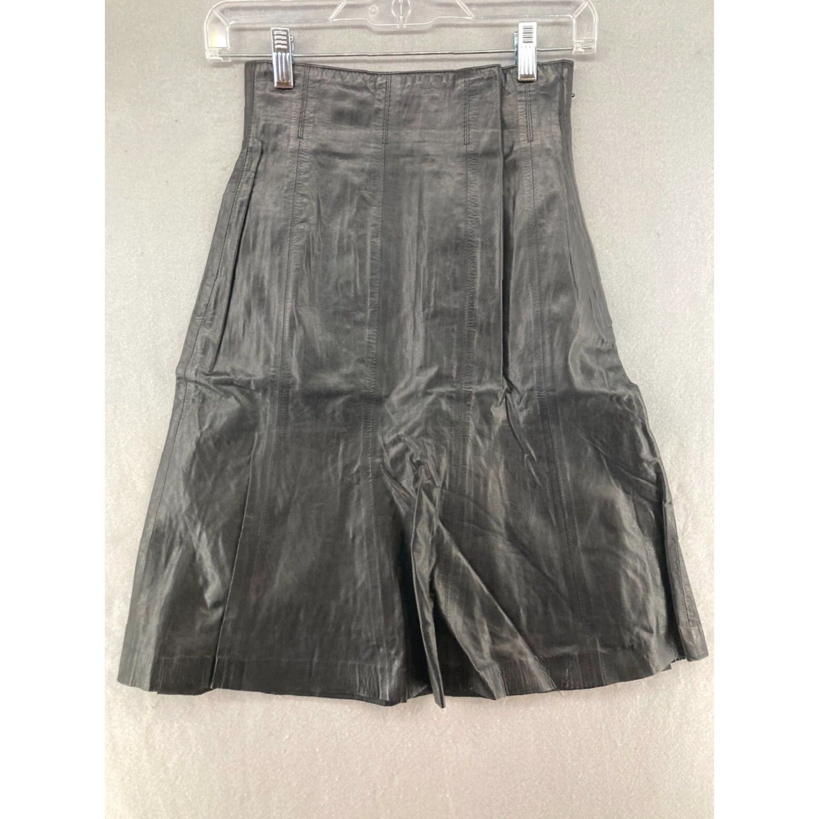 Vintage VINTAGE Joinus Leather Skirt Womens 24 Black Knee Length A-Line 90s Grunge Size 42" / US 20 - 5 Thumbnail