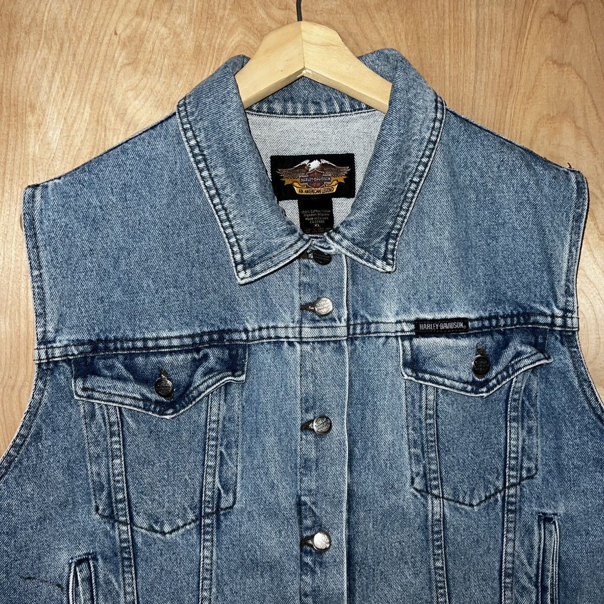 Harley Davidson VINTAGE WOMEN’S HARLEY DAVIDSON BIKER LOGO DENIM VEST Size XL / US 12-14 / IT 48-50 - 6 Thumbnail