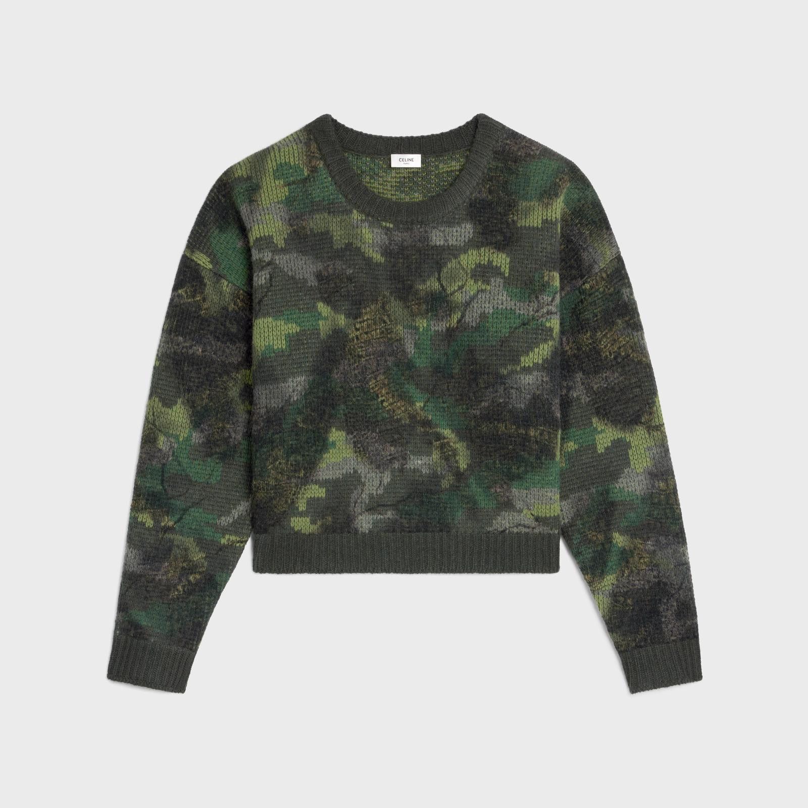 Celine boxy cropped sweater in camo wool khaki Size US S / EU 44-46 / 1 - 1 Thumbnail