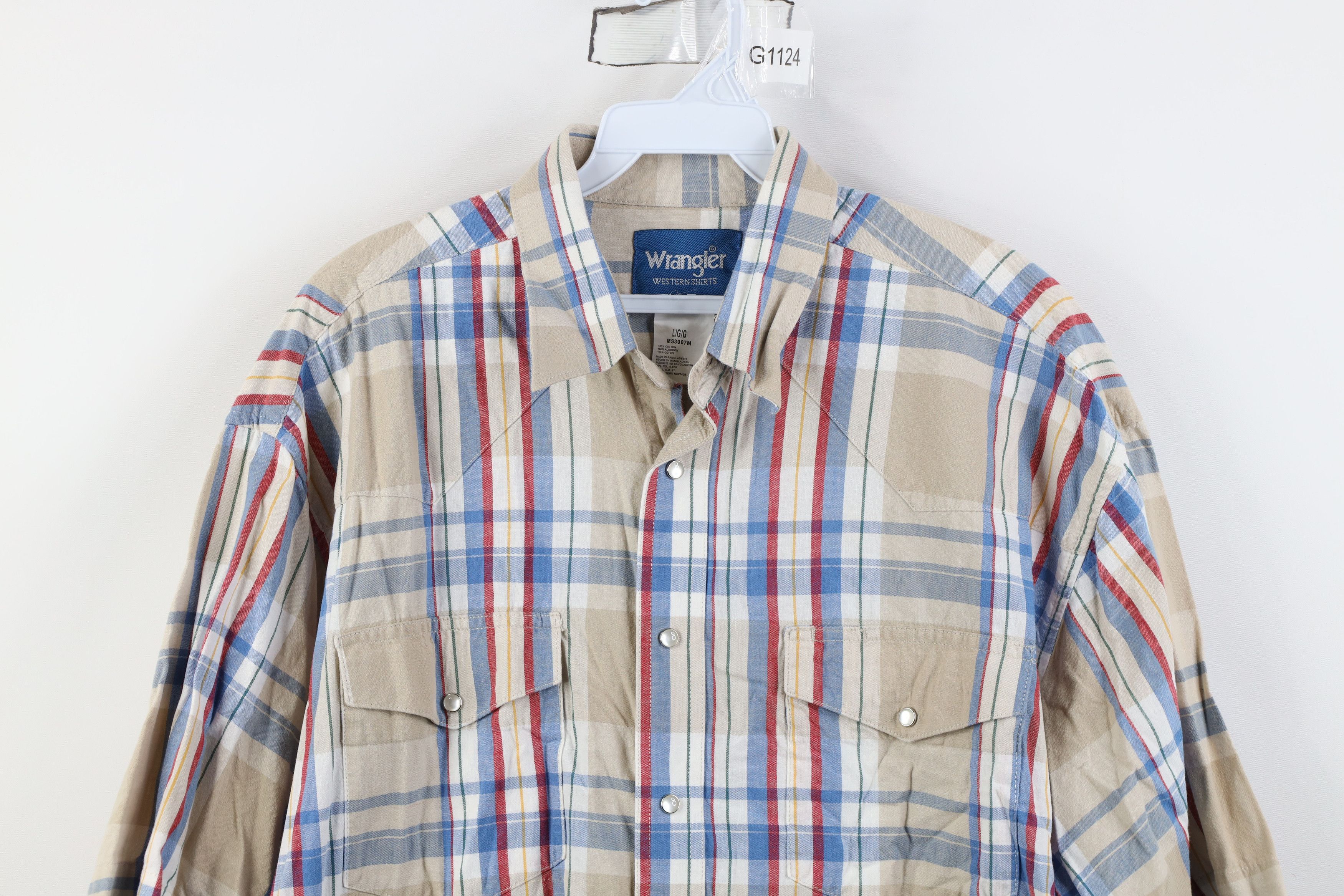Wrangler Vintage 90s Wrangler Cowboy Snap Button Collared Shirt Plaid Size US L / EU 52-54 / 3 - 2 Thumbnail