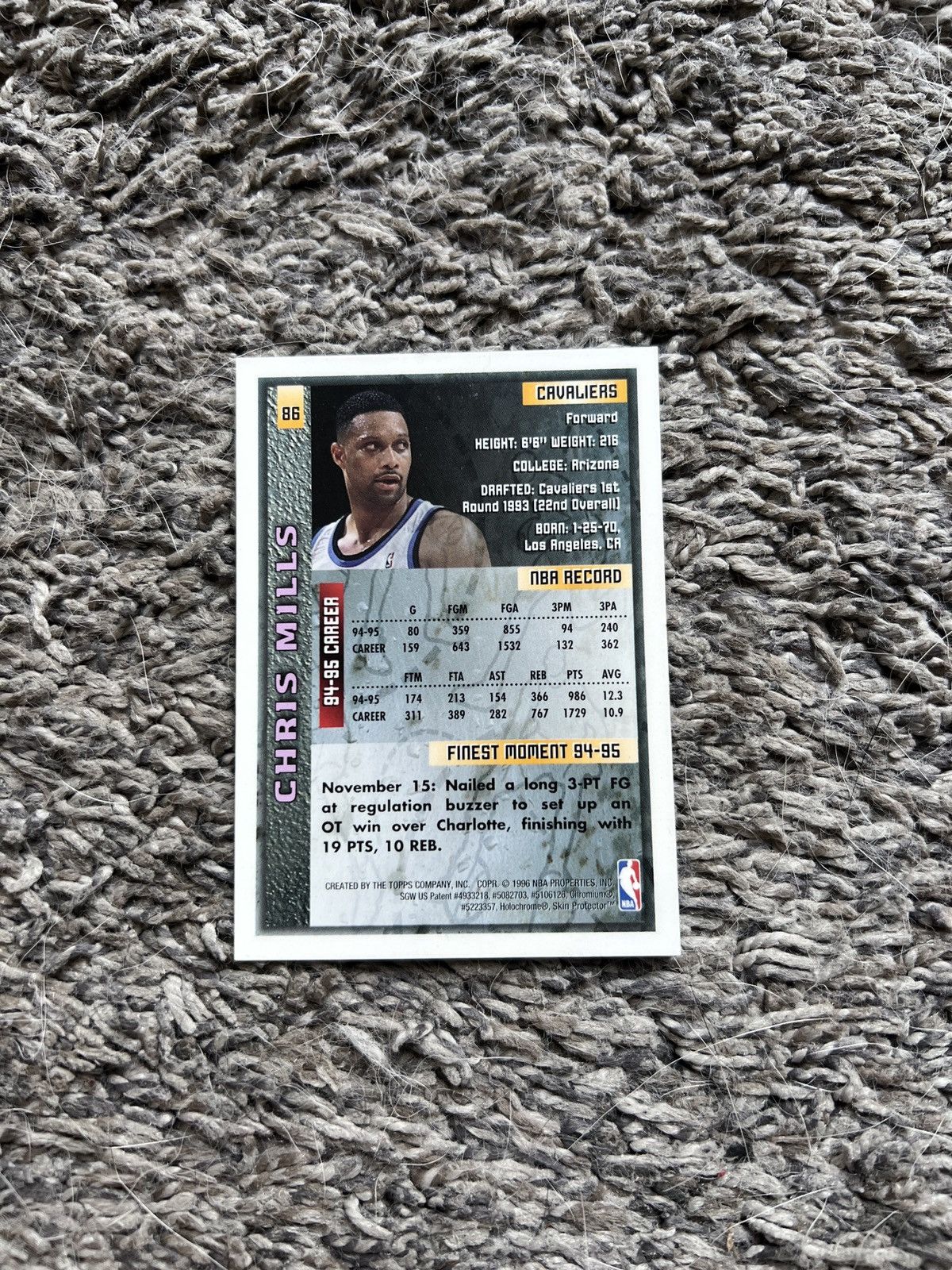 NBA 1996 Topps #86 Chris Mills Card Size ONE SIZE - 2 Thumbnail
