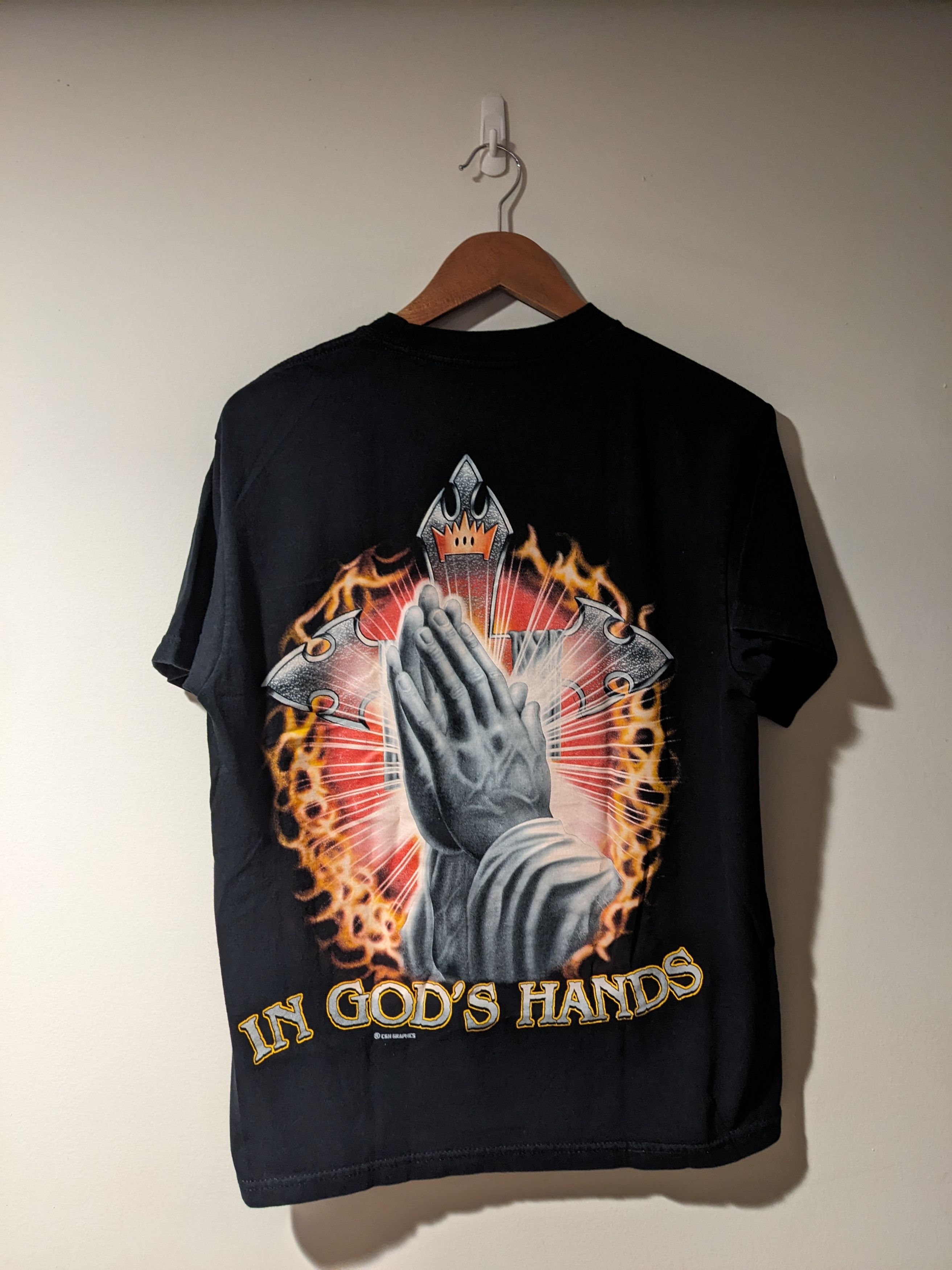 Vintage Vintage Y2K In God's Hands Pray Religion Black Large T-Shirt Size US L / EU 52-54 / 3 - 1 Thumbnail
