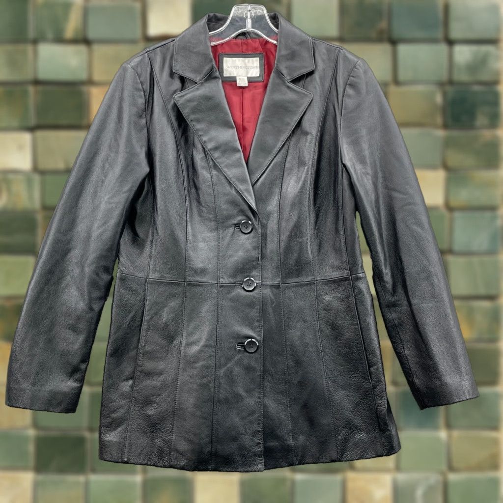 Worthington Worthington Leather Jacket Women Medium Black Button Up 70s Moto Office 90s Jacket Womens Black Button Up 70s Moto Chic Vintage Size M / US 6-8 / IT 42-44 - 1 Thumbnail