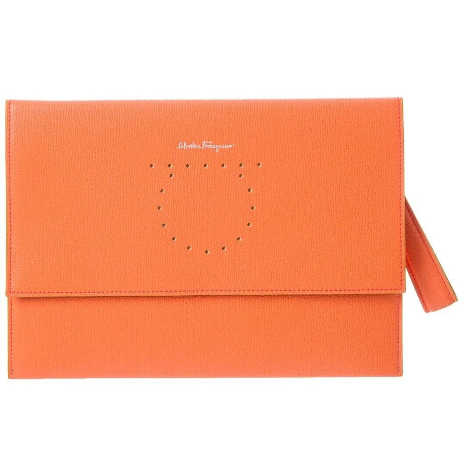 Salvatore Ferragamo Ferragamo Women's Gancini Leather Clutch Wristlet Orange Size ONE SIZE - 2 Thumbnail