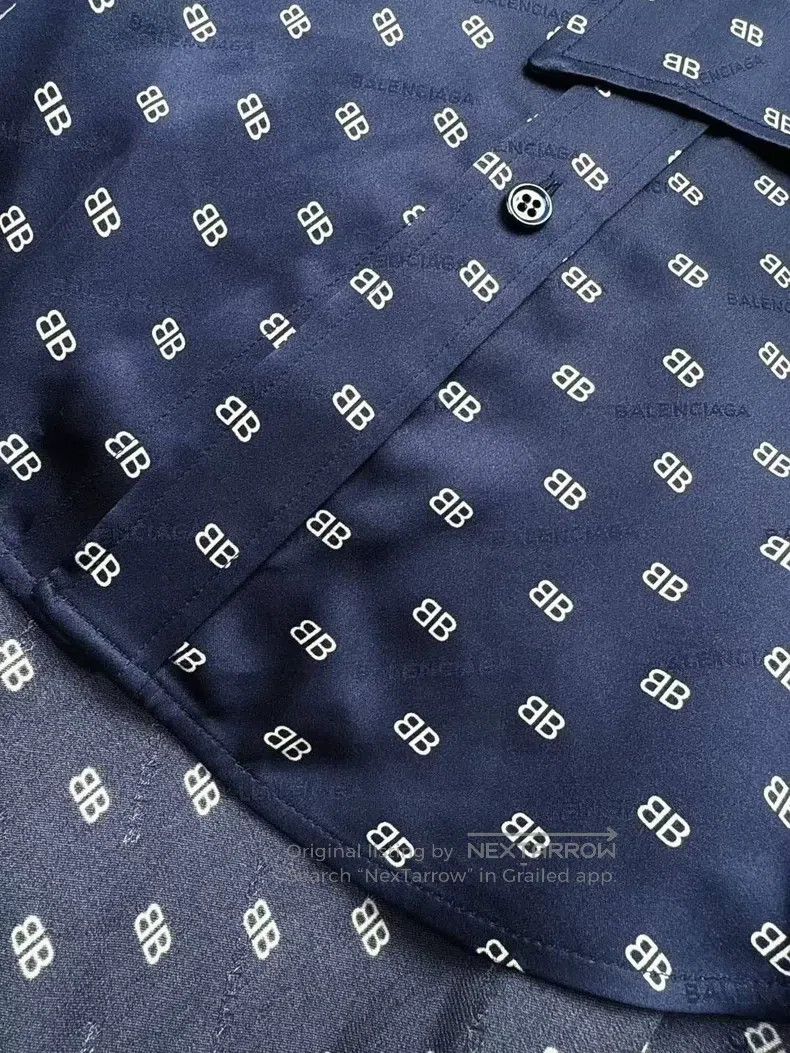 Balenciaga Dark Blue Full Print Mulberry Silk Shirt