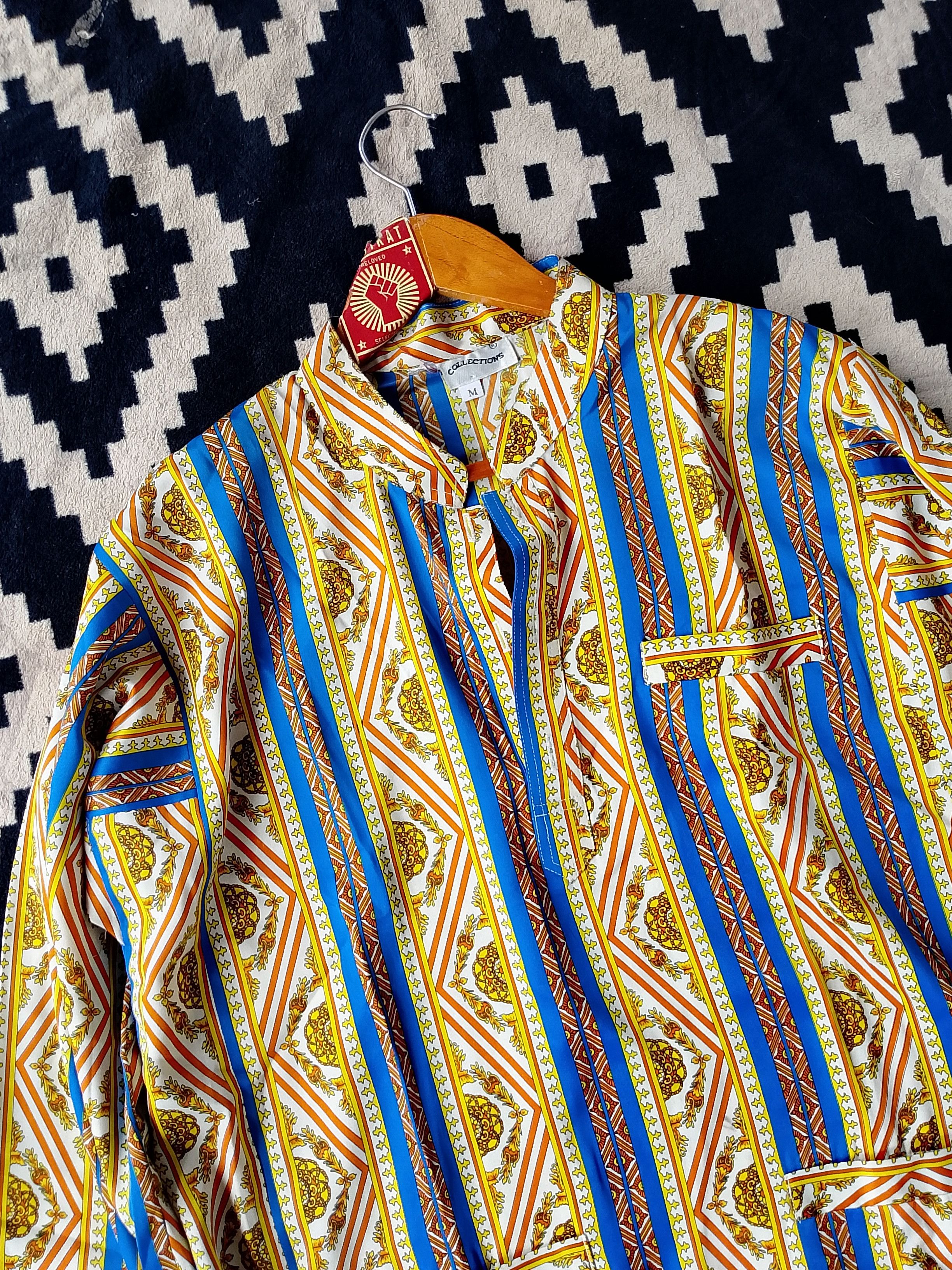 Vintage Rare Blue & Gold Avant-Garde Traditional Pattern Kurta Size US M / EU 48-50 / 2 - 4 Thumbnail