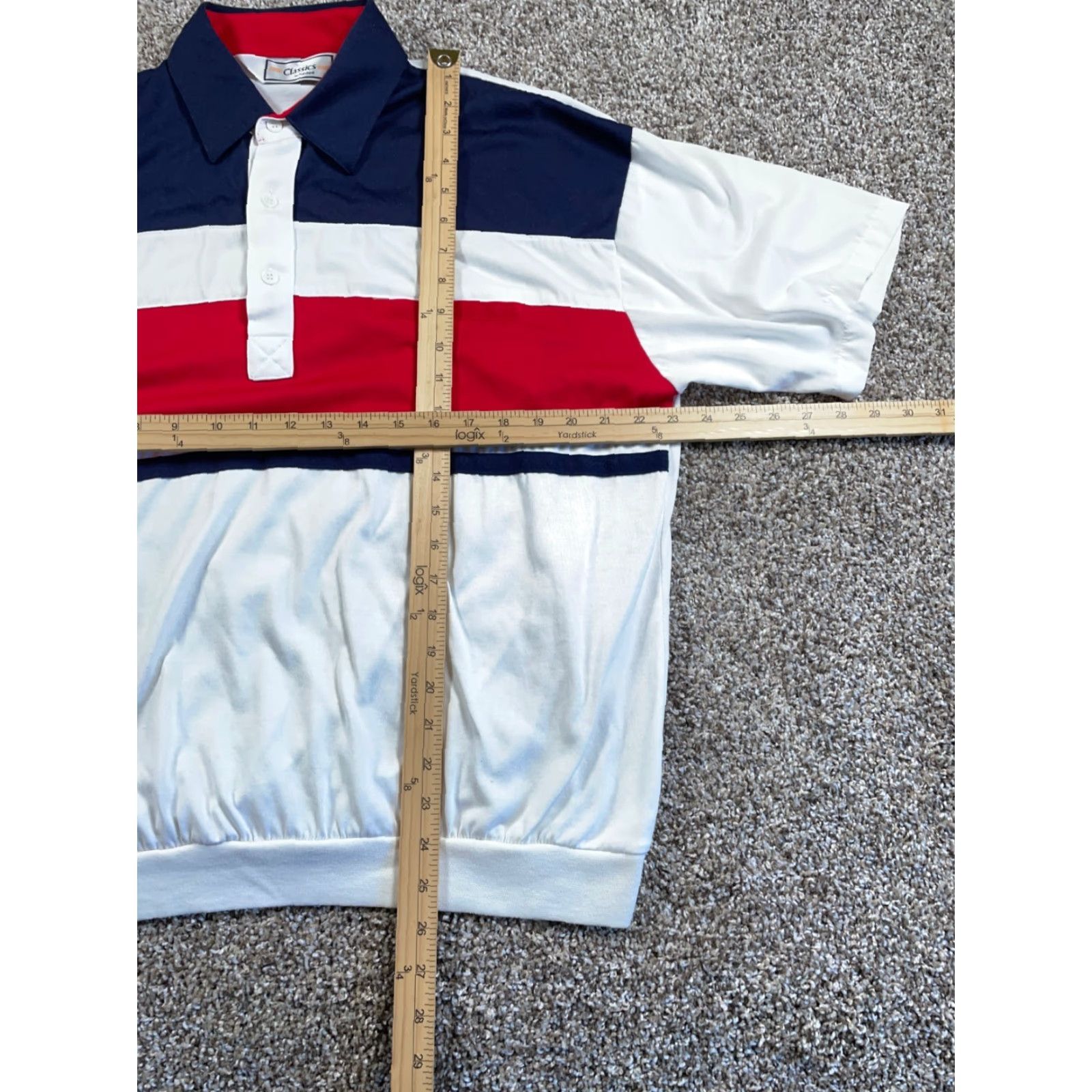 Vintage VTG 80s Striped Pattern Polo Shirt Adult Medium White Red Blue Banded Hem Size US M / EU 48-50 / 2 - 6 Thumbnail