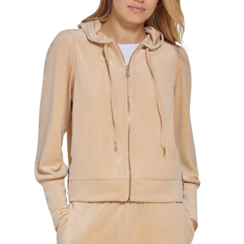 DKNY DKNY Full-Zip Hoodie Long Sleeve Velour Gold Tan Women's M Size M / US 6-8 / IT 42-44 - 1 Thumbnail