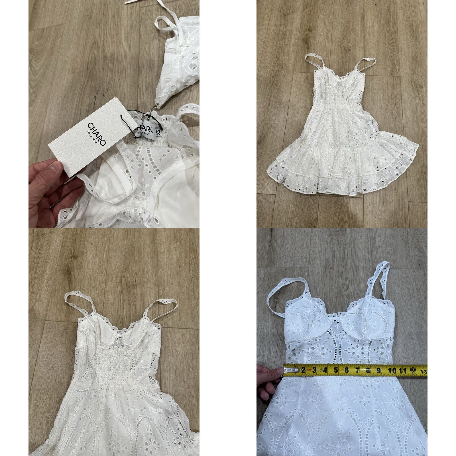 Vintage Charo Ruiz Ibiza White Eyelet Dress Lace Straps Ruffle Hem XS Mini Size XS / US 0-2 / IT 36-38 - 9 Thumbnail