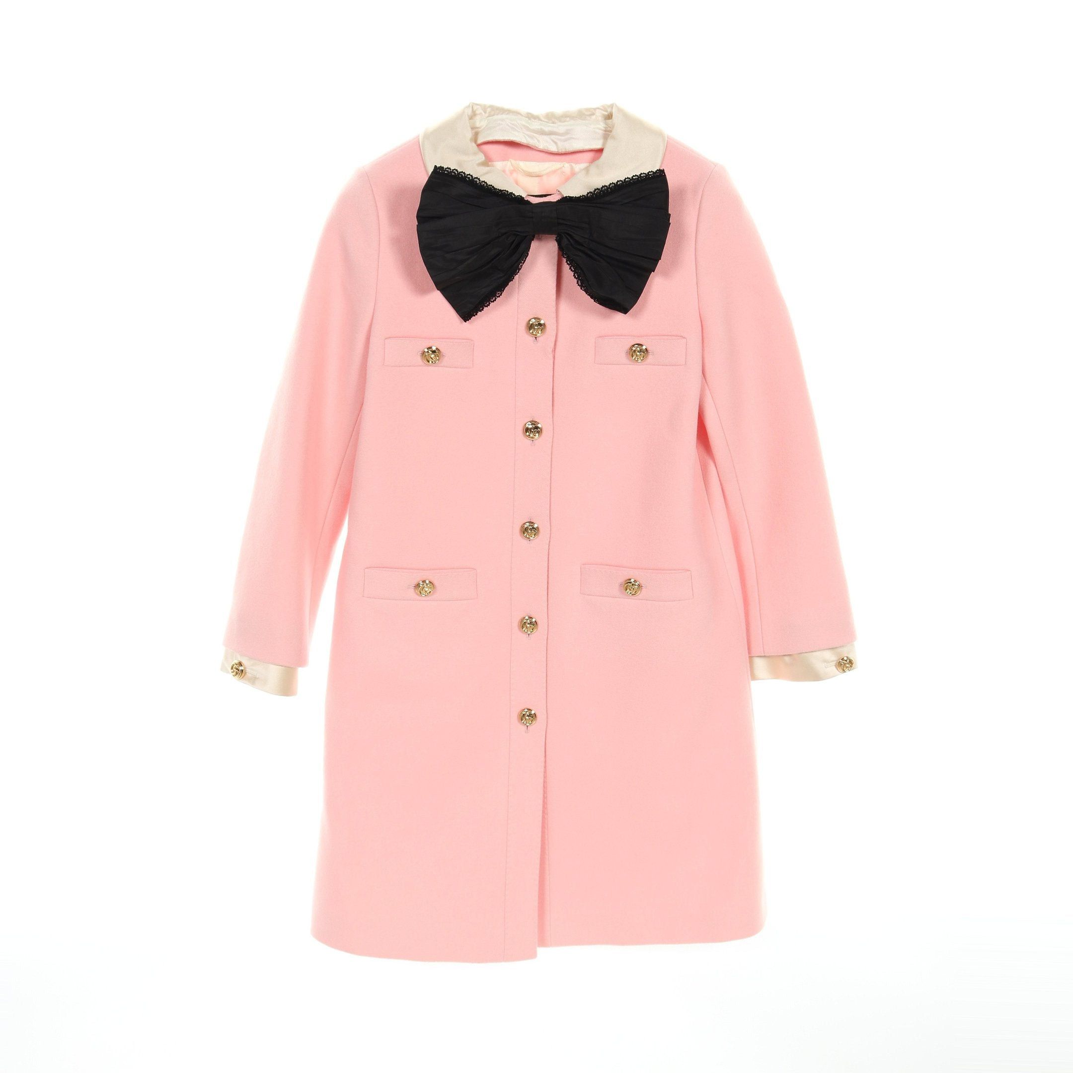 Gucci Gucci Wool Removable Bow Cuffs Collar Coat Silk Pink Size ONE SIZE - 1 Thumbnail