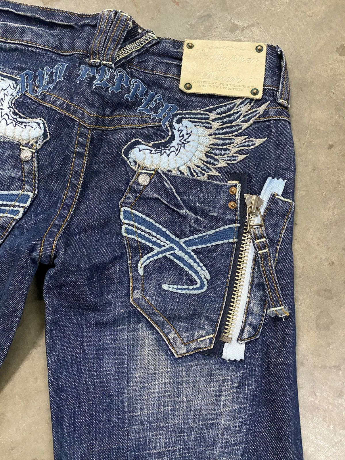 Hysteric Glamour × If Only Was True × Le Grande Bleu (L.G.B.) Flare Jeasn Red Pepper Wing Zip up Pocket Jeans @248 Size US 27 - 13 Thumbnail