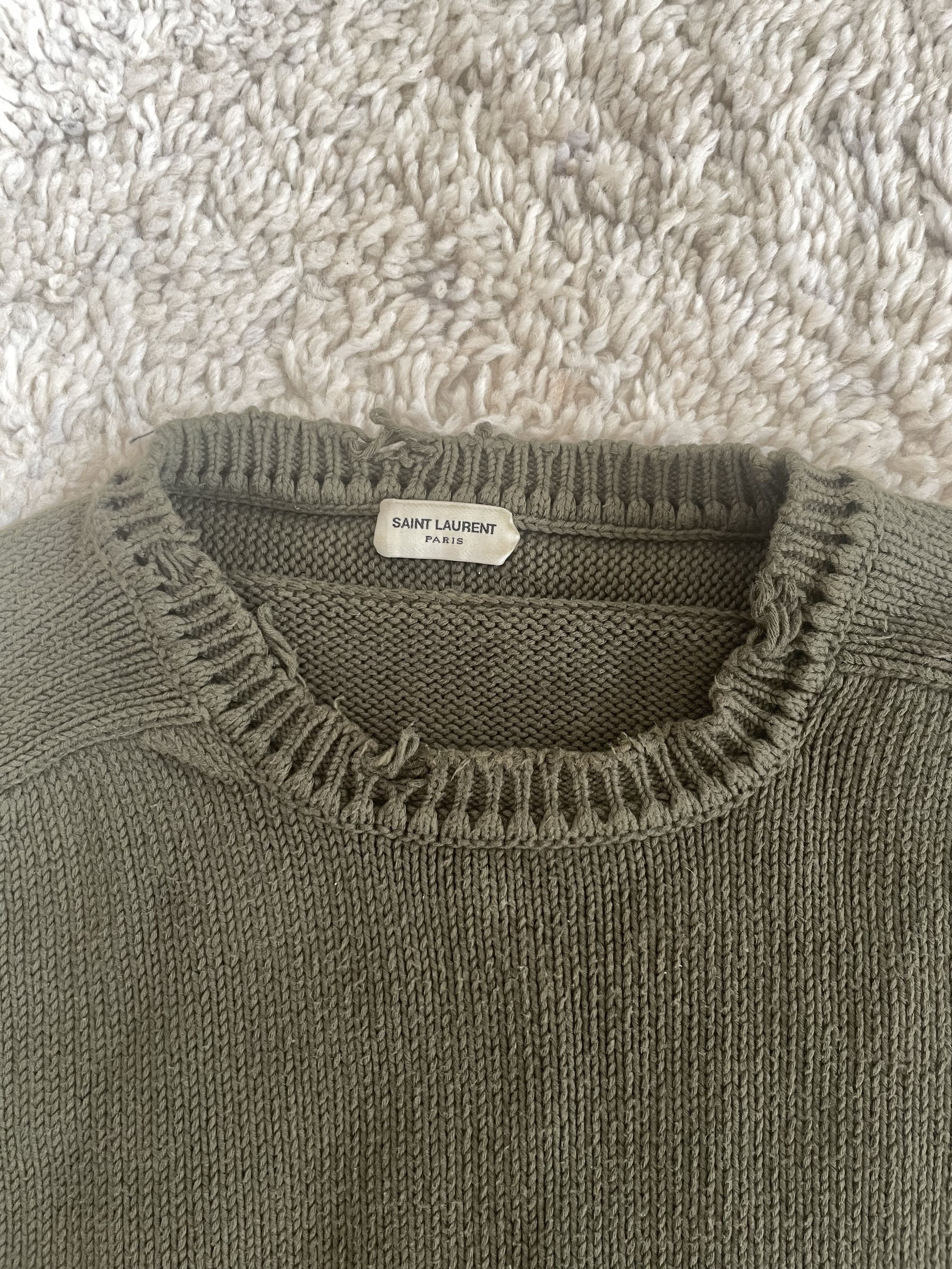 Saint Laurent Paris Saint Laurent Green Distressed Knit Sweater Size US XL / EU 56 / 4 - 3 Thumbnail