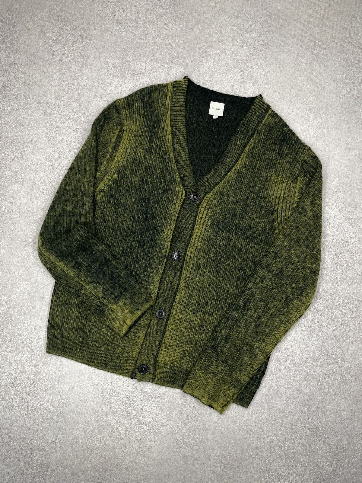 Paul Smith Mens Paul Smith Acid Wash Print Effect Wool Mohair Cardigan Green Size US L / EU 52-54 / 3 - 1 Thumbnail