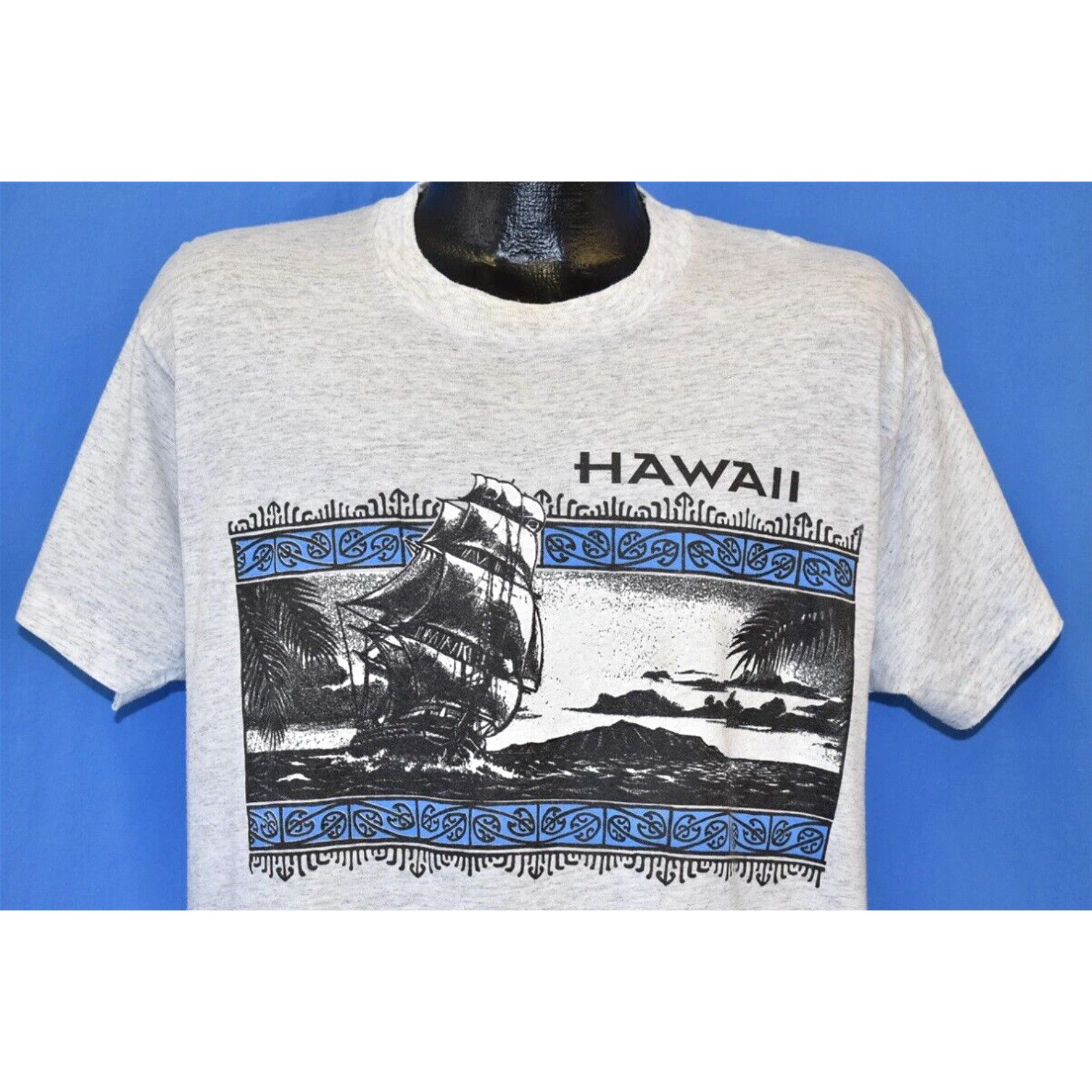 image of Screen Stars VTG 80's Hawaii Tall Ship Sailing Ocean Volcano Vacation Tourist Gray T-Shirt XL in Wh