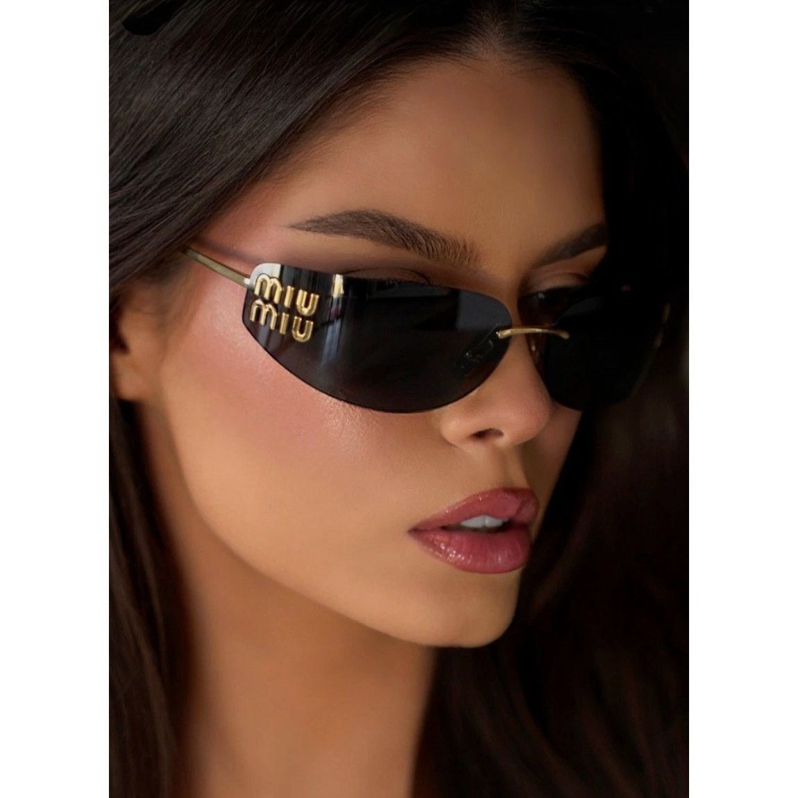 Miu Miu CNEW Miu Miu MU A51S Mask Sunglasses in Gold Grey $696 Size ONE SIZE - 1 Thumbnail