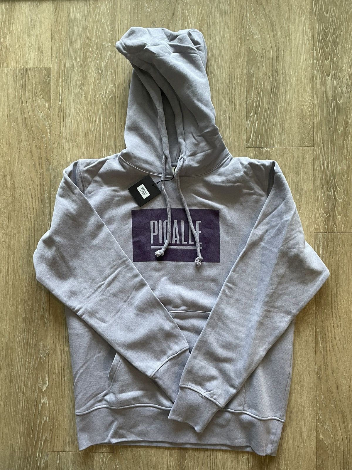image of Pigalle Paris Box Logo Hoodie Flocked Fleece in Purple, Men's (Size Medium)