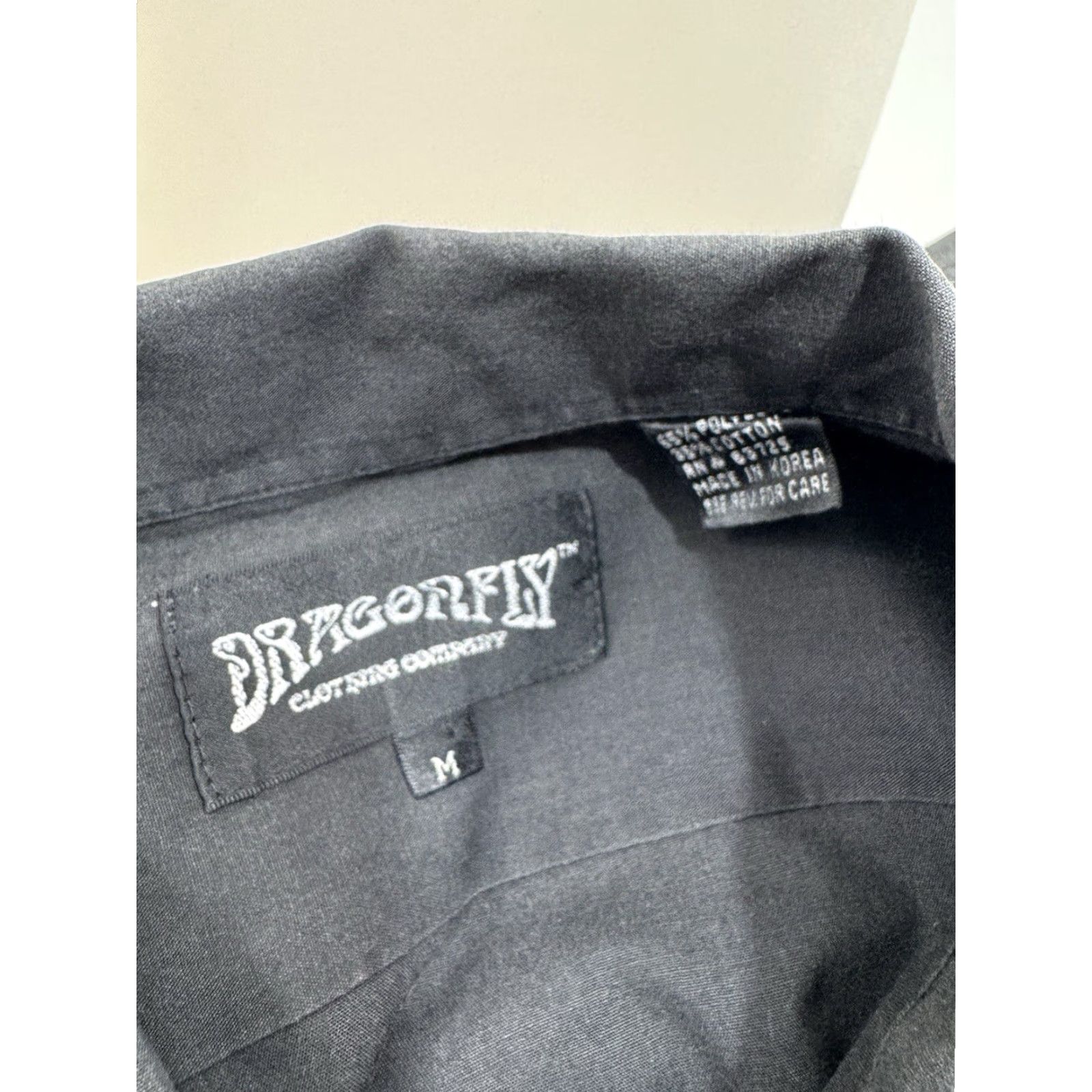Vintage Dragonfly Gaucho Guayabera Embroidered ASIAN DRAGON Aloha Mens M Shirt Short Sleeve Dark Gray Mens Shirt Size US M / EU 48-50 / 2 - 5 Thumbnail