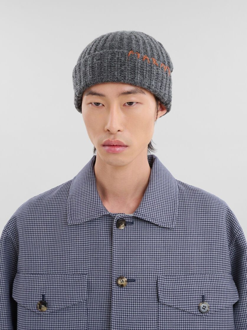 Marni o1w1db11125 Size: OS/Logo Embroidered Beanie in Grey Size ONE SIZE - 4 Thumbnail